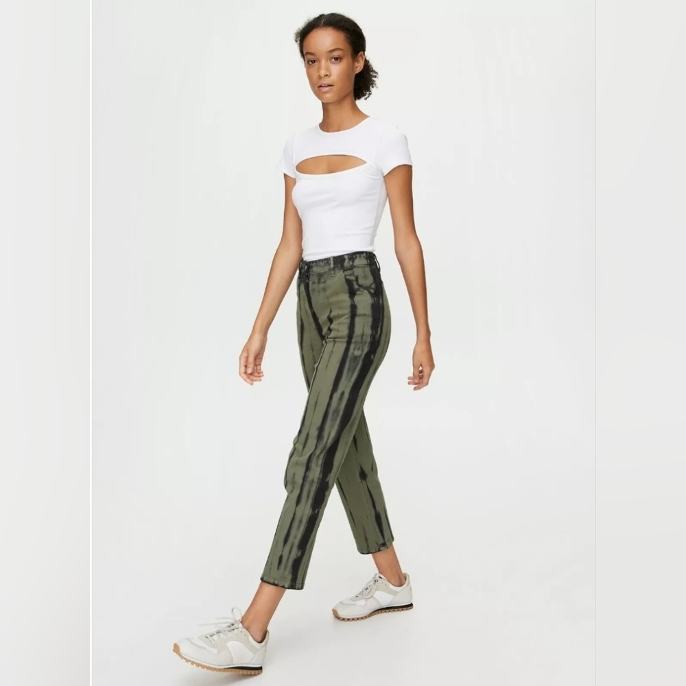 Aritzia Wilfred Free Kelsey Tie Dye Pants Size 8 High Rise Black Green Stretch - Picture 8 of 14